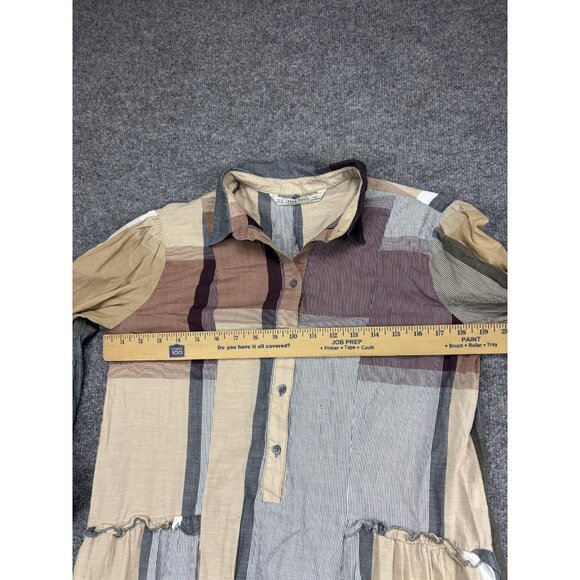 Zara Basic Collection Dress Womens Medium Multi Color Stripe Shirt Midi Collared - Picture 4 of 9